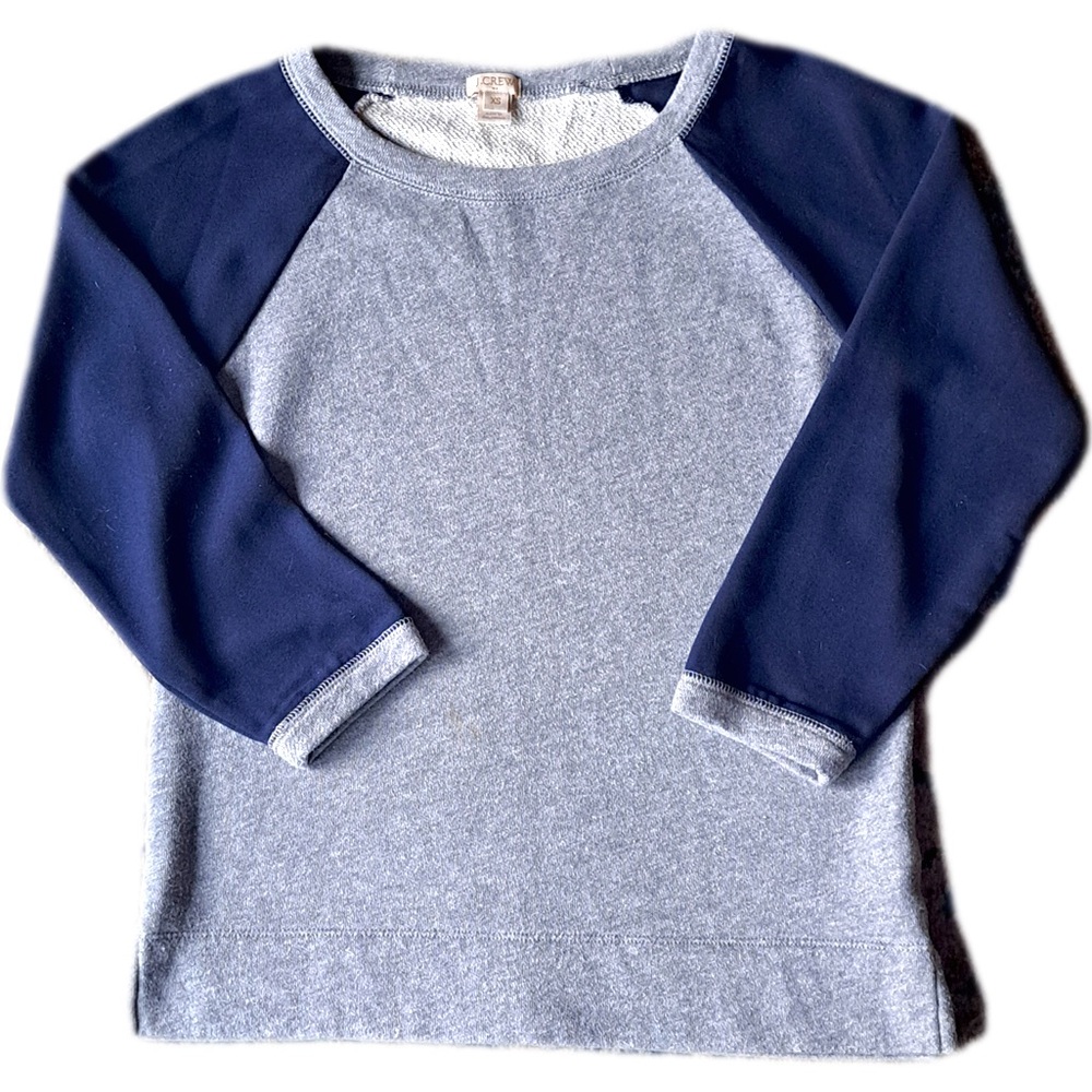J Crew Women’s XS baseball long sleeve gray cotton navy blue sleeves